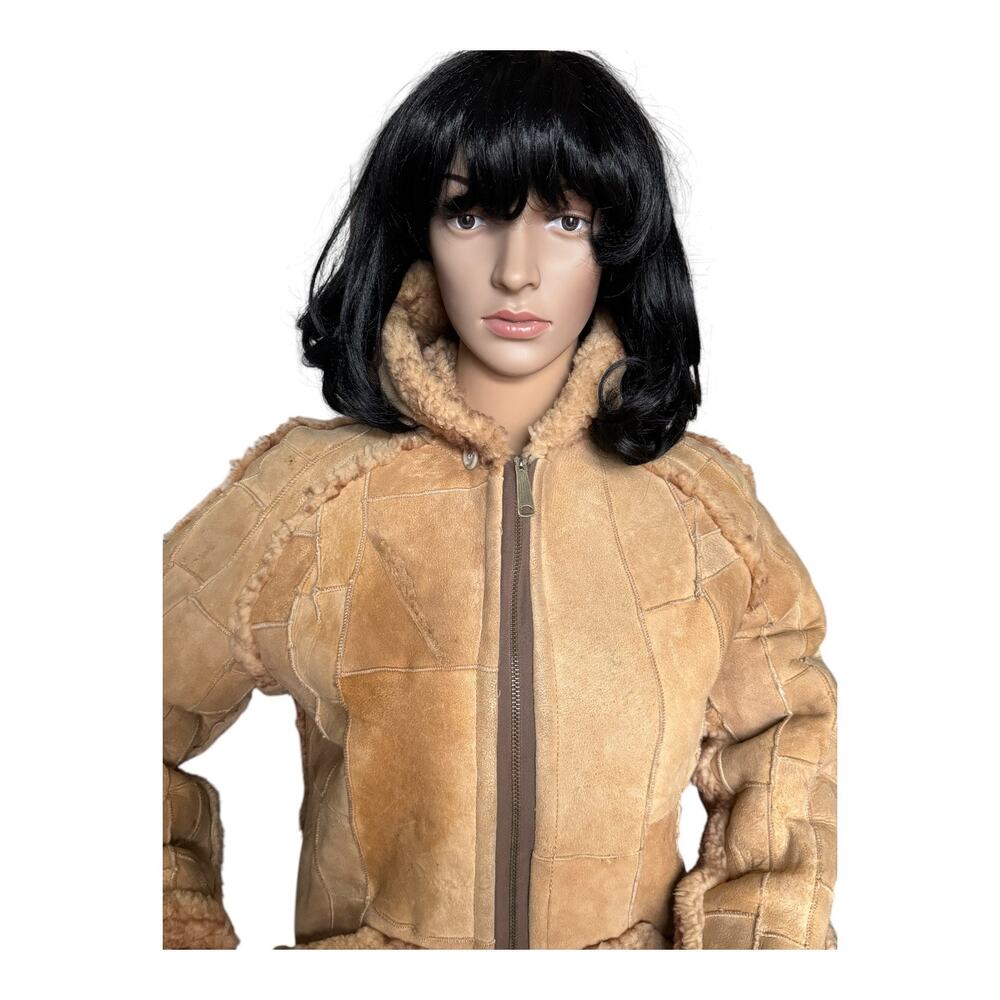 1970s Unbranded Patchwork Shearling Hooded Revers… - image 5